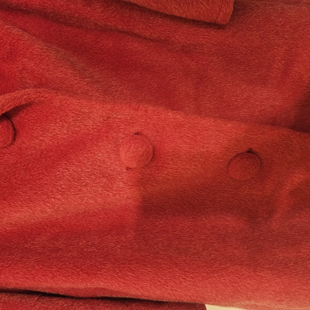 Vintage 50s Large Women's Hot Pink Wool Coat With 3/4 Sleeves And Large Buttons - Picture 5 of 10